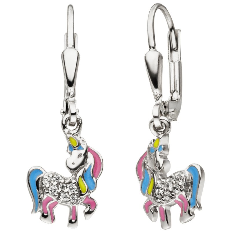 JOBO Kinder Ohrh�nger Einhorn 925 Silber 14 Zirkonia Ohrringe Kinderohrringe