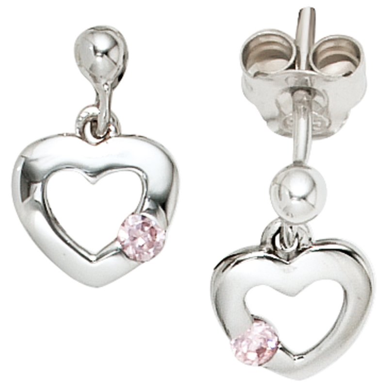 JOBO Kinder Ohrh�nger Herz 925 Silber 2 Zirkonia rosa ros� Ohrstecker Ohrringe