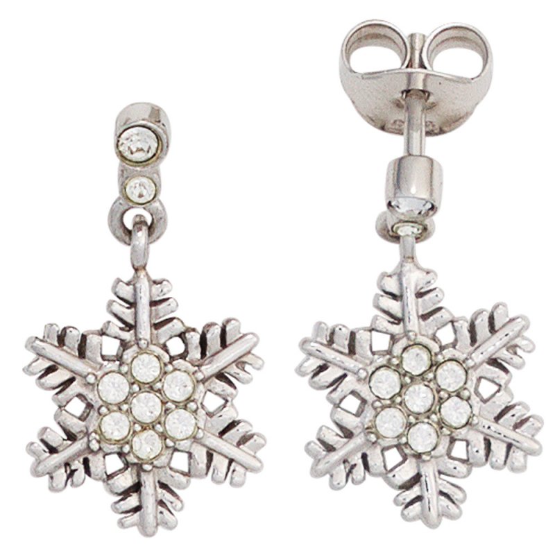 JOBO Kinder Ohrh�nger Schneeflocke 925 Silber mit 18 Zirkonia Ohrringe Ohrstecker