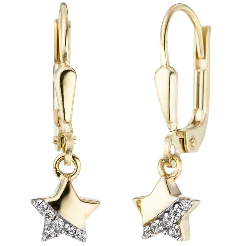 JOBO Kinder Ohrh�nger Stern 375 Gold Gelbgold 12 Zirkonia Ohrringe Kinderohrringe