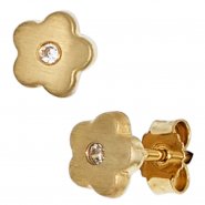 JOBO Kinder Ohrstecker Blume Blumen 333 Gold Gelbgold mattiert 2 Zirkonia Ohrringe