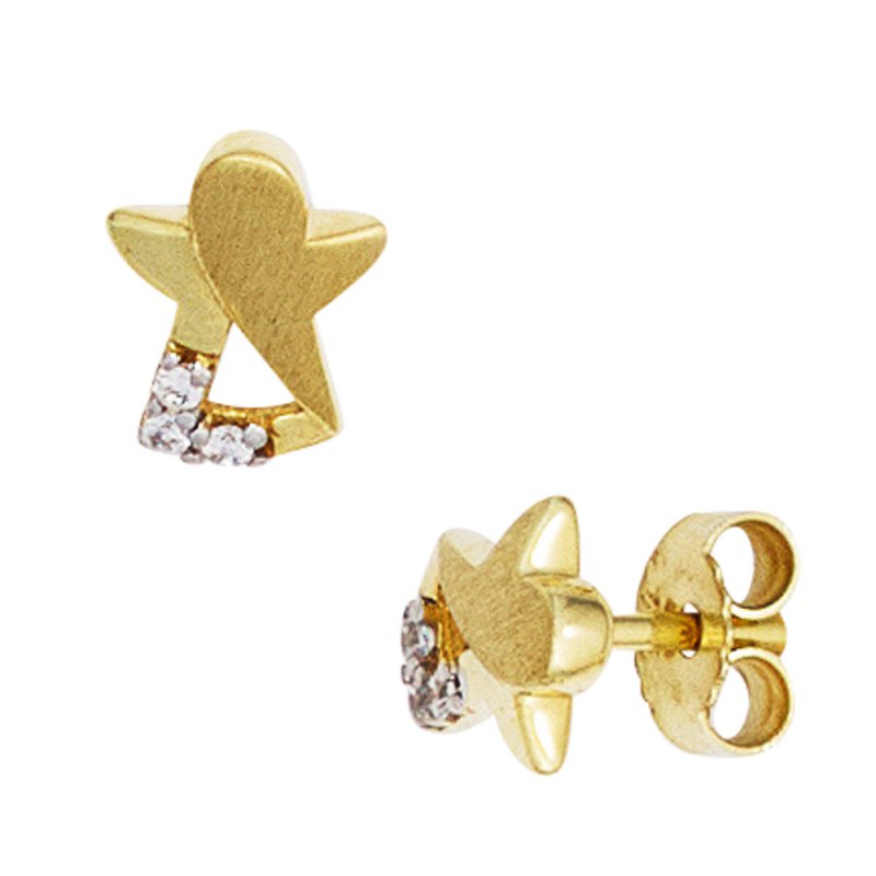 JOBO Kinder Ohrstecker Engel Schutzengel 333 Gold mattiert 6 Zirkonia Ohrringe
