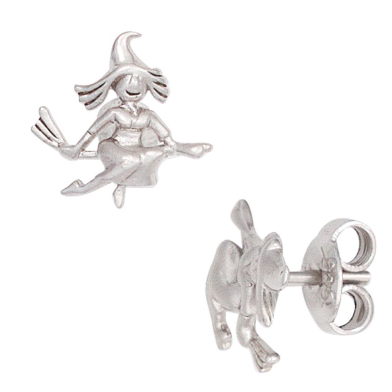 JOBO Kinder Ohrstecker Hexe 925 Sterling Silber mattiert Ohrringe Kinderohrringe