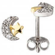 JOBO Kinder Ohrstecker Mond Stern 925 Sterling Silber bicolor vergoldet 22 Zirkonia