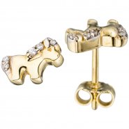 JOBO Kinder Ohrstecker Pferd Pferde 333 Gold Gelbgold bicolor mit 10 Zirkonia
