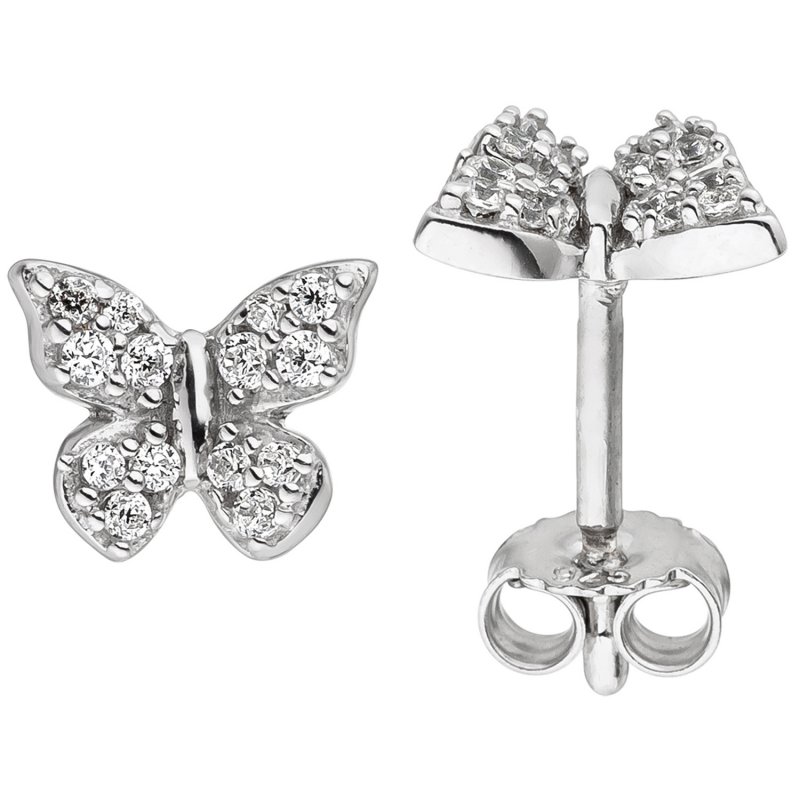 JOBO Kinder Ohrstecker Schmetterling 925 Silber mit 28 Zirkonia Kinderohrringe