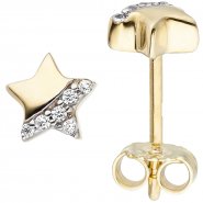 JOBO Kinder Ohrstecker Stern 375 Gold Gelbgold 12 Zirkonia Ohrringe Sternohrstecker