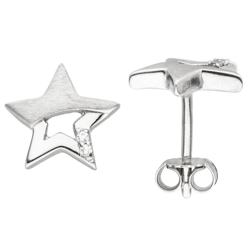 JOBO Kinder Ohrstecker Stern Sterne 925 Sterling Silber mattiert 4 Zirkonia Ohrringe