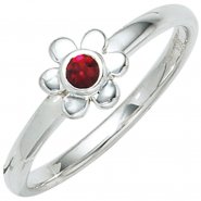 JOBO Kinder Ring Blume 925 Sterling Silber rhodiniert 1 Glasstein rot Kinderring
