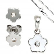 JOBO Kinder Schmuck-Set Blume 925 Silber mit Zirkonia Anh�nger Ohrringe Kette 42 cm