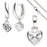 JOBO Kinder Schmuck-Set Herz 925 Silber mit Zirkonia Anh�nger Ohrringe Kette 38 cm
