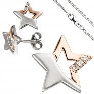 JOBO Kinder Schmuck-Set Stern 925 Silber rosegold vergoldet Zirkonia mit Kette 42 cm