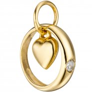 JOBO Kinder Taufring mit Herz 333 Gold Gelbgold 1 Zirkonia Taufanh�nger