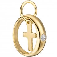 JOBO Kinder Taufring mit Kreuz 333 Gold Gelbgold 1 Zirkonia Taufanh�nger