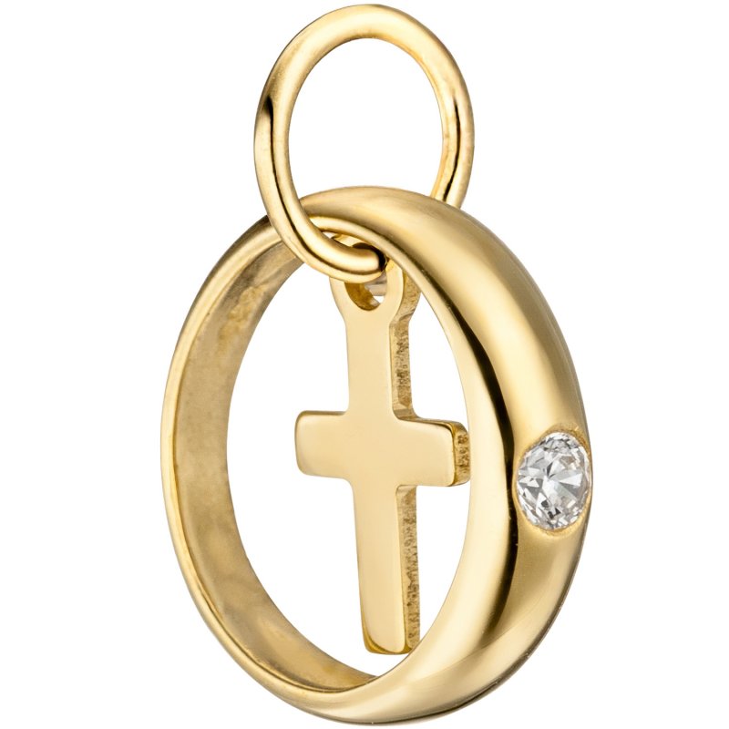 JOBO Kinder Taufring mit Kreuz 333 Gold Gelbgold 1 Zirkonia Taufanh�nger