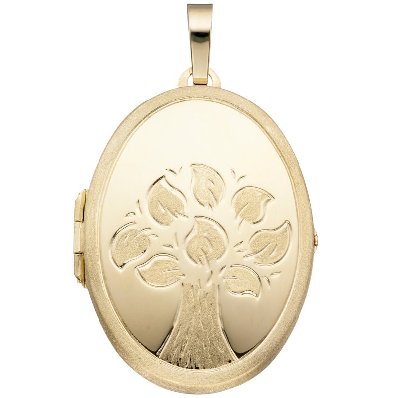 JOBO Medaillon Baum oval f�r 2 Fotos 585 Gold Gelbgold matt Anh�nger zum �ffnen