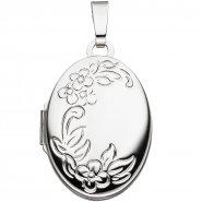 JOBO Medaillon Blumen oval f�r 2 Fotos 585 Gold Wei�gold Anh�nger zum �ffnen