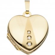 JOBO Medaillon Herz 333 Gold Gelbgold mattiert 3 Zirkonia Anh�nger zum �ffnen