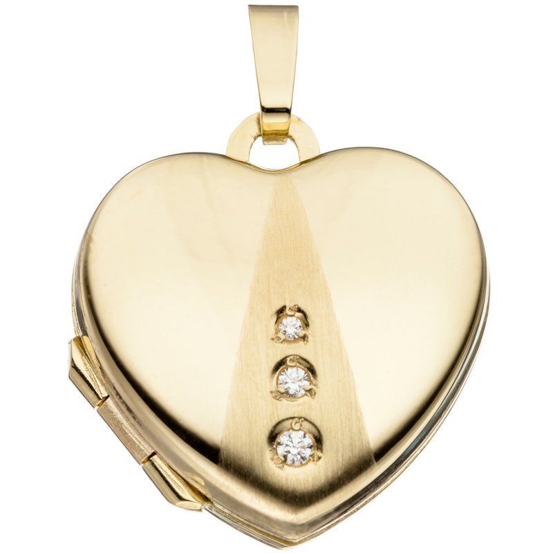 JOBO Medaillon Herz 333 Gold Gelbgold mattiert 3 Zirkonia Anh�nger zum �ffnen