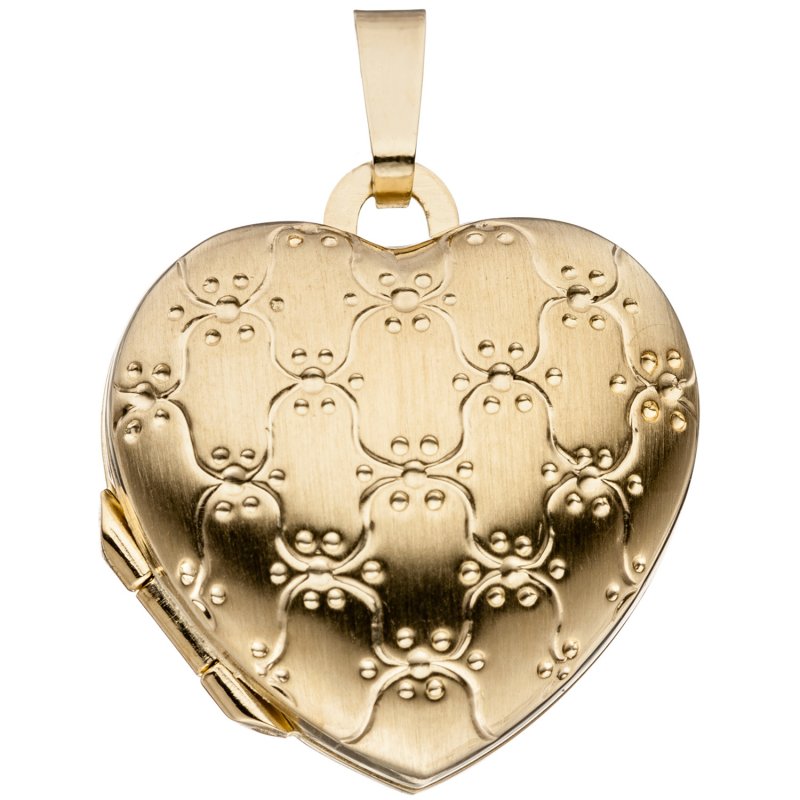 JOBO Medaillon Herz 333 Gold Gelbgold mattiert Anh�nger zum �ffnen
