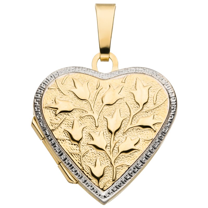 JOBO Medaillon Herz 375 Gold Gelbgold bicolor Herzanh�nger