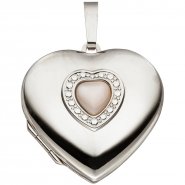 JOBO Medaillon Herz 925 Sterling Silber Perlmutt Einlage Anh�nger zum �ffnen