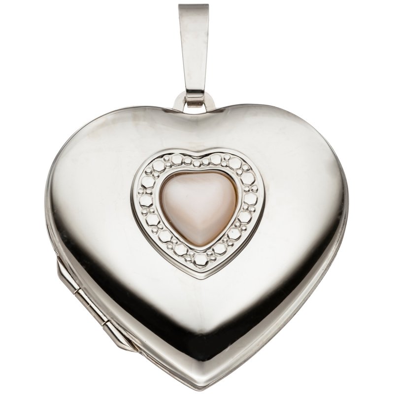JOBO Medaillon Herz 925 Sterling Silber Perlmutt Einlage Anh�nger zum �ffnen