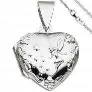 JOBO Medaillon Herz Anh�nger zum �ffnen f�r 2 Fotos 925 Silber mit Kette 42 cm