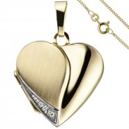 JOBO Medaillon Herz Anh�nger zum �ffnen f�r Fotos 333 Gold 1 Zirkonia mit Kette 50 cm