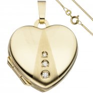 JOBO Medaillon Herz Anh�nger zum �ffnen f�r Fotos 333 Gold 3 Zirkonia mit Kette 50 cm