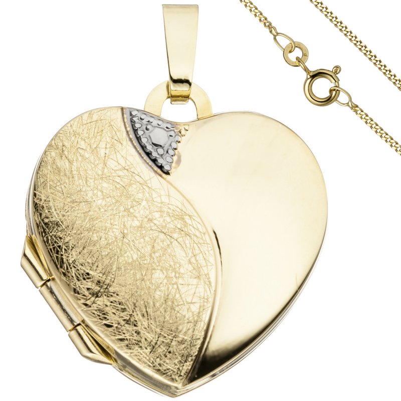 JOBO Medaillon Herz Anh�nger zum �ffnen f�r 2 Fotos 333 Gold mit Kette 45 cm