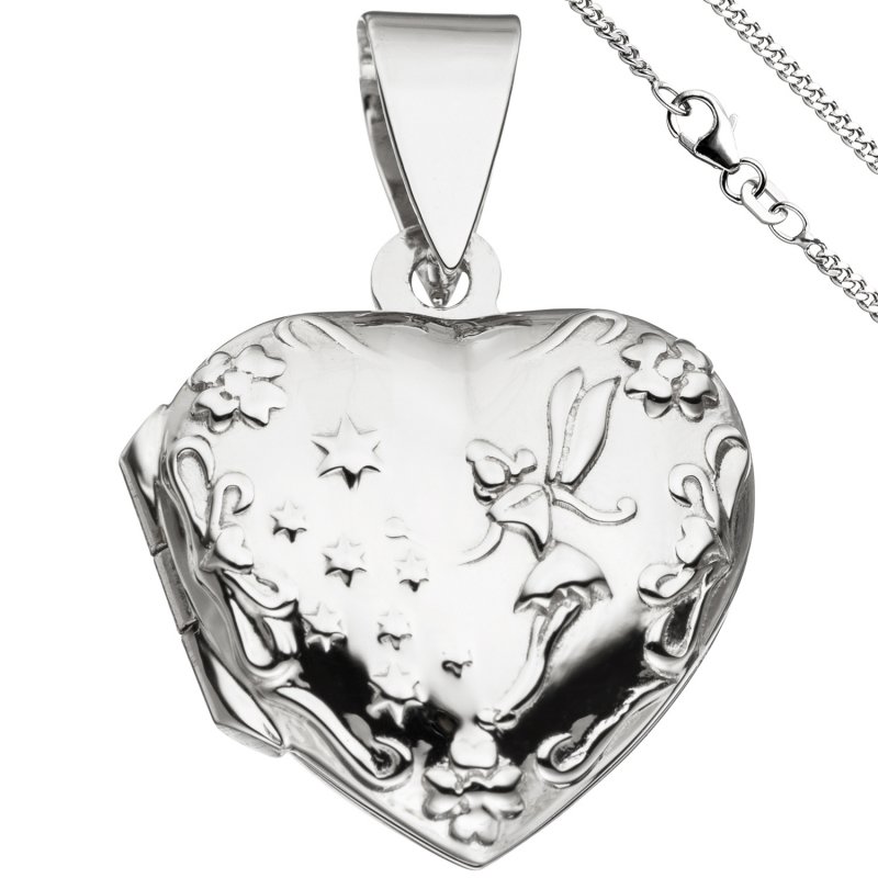 JOBO Medaillon Herz Anh�nger zum �ffnen f�r 2 Fotos 925 Silber mit Kette 42 cm