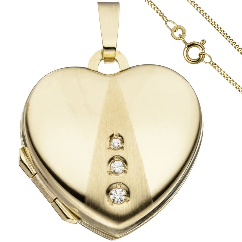 JOBO Medaillon Herz Anh�nger zum �ffnen f�r Fotos 333 Gold 3 Zirkonia mit Kette 50 cm