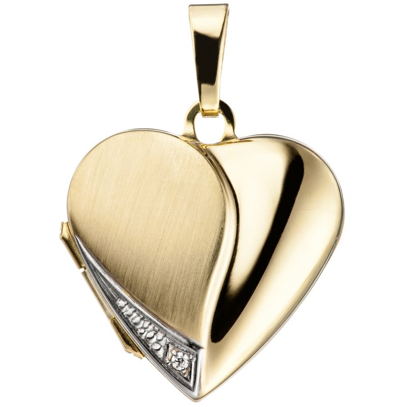 JOBO Medaillon Herz f�r 2 Fotos 333 Gold Gelbgold mit Zirkonia Anh�nger zum �ffnen