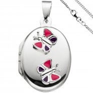 JOBO Medaillon Schmetterling Anh�nger f�r 2 Fotos oval 925 Silber mit Kette 42 cm