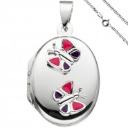 JOBO Medaillon Schmetterling Anh�nger f�r 2 Fotos oval 925 Silber mit Kette 50 cm