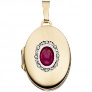 JOBO Medaillon oval 333 Gold Gelbgold Zirkonia 1 Rubin pink zum �ffnen f�r 2 Fotos