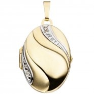 JOBO Medaillon oval 333 Gold Gelbgold bicolor mattiert 2 Zirkonia Anh�nger zum �ffnen