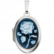 JOBO Medaillon oval 925 Sterling Silber 1 blaue Achatgemme zum �ffnen