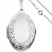JOBO Medaillon oval Anh�nger zum �ffnen f�r 4 Fotos 925 Silber mit Kette 50 cm