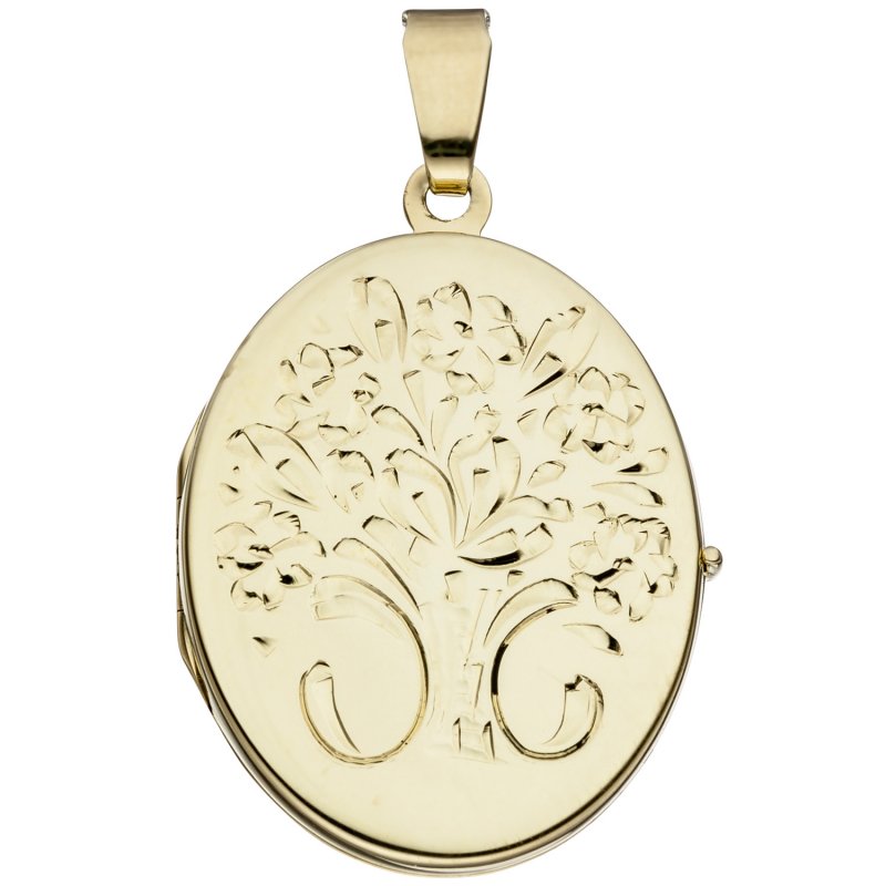 JOBO Medaillon oval Blumen 585 Gold Gelbgold Anh�nger zum �ffnen