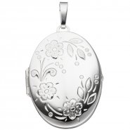 JOBO Medaillon oval Blumen f�r 2 Fotos 925 Sterling Silber Anh�nger zum �ffnen