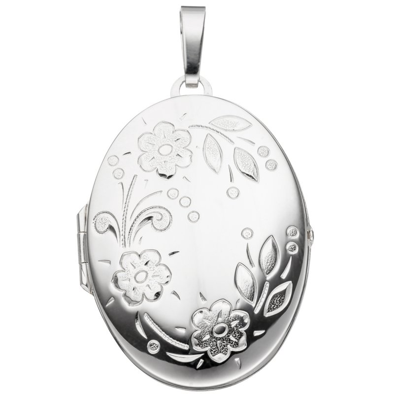 JOBO Medaillon oval Blumen f�r 2 Fotos 925 Sterling Silber Anh�nger zum �ffnen