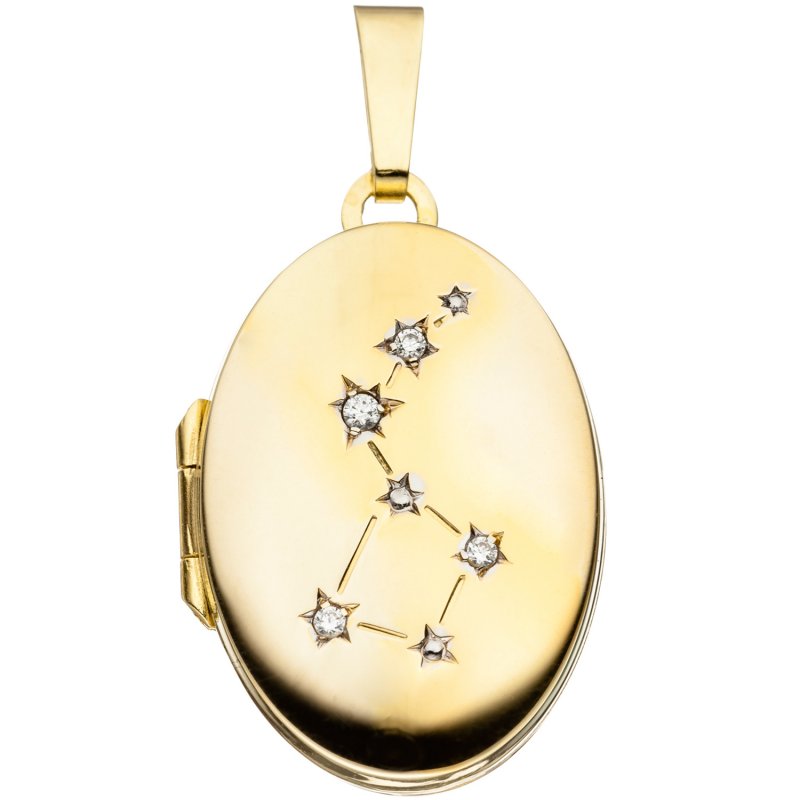 JOBO Medaillon oval f�r 2 Fotos aus 333 Gold Gelbgold 4 Zirkonia Anh�nger zum �ffnen
