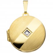 JOBO Medaillon rund 333 Gold Gelbgold teil matt 1 Zirkonia Anh�nger zum �ffnen
