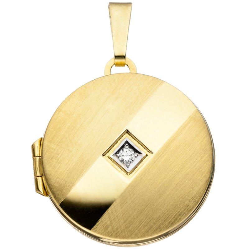 JOBO Medaillon rund 333 Gold Gelbgold teil matt 1 Zirkonia Anh�nger zum �ffnen