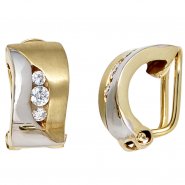 JOBO Ohrclips 333 Gold Gelbgold bicolor teil matt 6 Zirkonia Ohrringe Clips