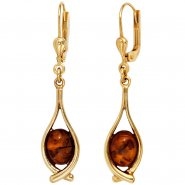JOBO Ohrh�nger 375 Gold Gelbgold 2 Bernstein-Cabochons Ohrringe Bernsteinohrringe