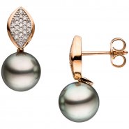 JOBO Ohrh�nger 585 Gold Rotgold 44 Diamanten Brillanten 2 Tahiti Perlen Ohrringe
