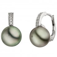 JOBO Ohrh�nger 585 Gold Wei�gold 12 Diamanten Brillanten 2 Tahiti Perlen Ohrringe